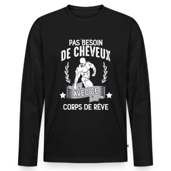 Moi je n'ai pas de cheveux cadeau homme - T-shirt manches longues Premium bio Homme - noir - Devant - Nico (187cm)