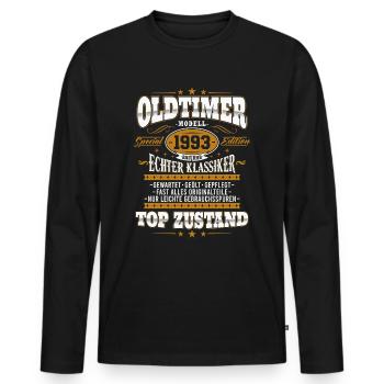 Oldtimer Baujahr 1993 Jahrgang Geburtstag Geschenk - Männer Premium Bio Langarmshirt - Schwarz - Vorne - Nico (187cm)