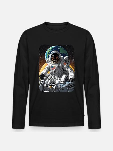 Astronaut flies through space - Men's Premium Organic Long Sleeve Shirt - black