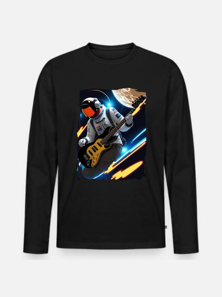 Astronaut plays guitar in space - Men's Premium Organic Long Sleeve Shirt - black