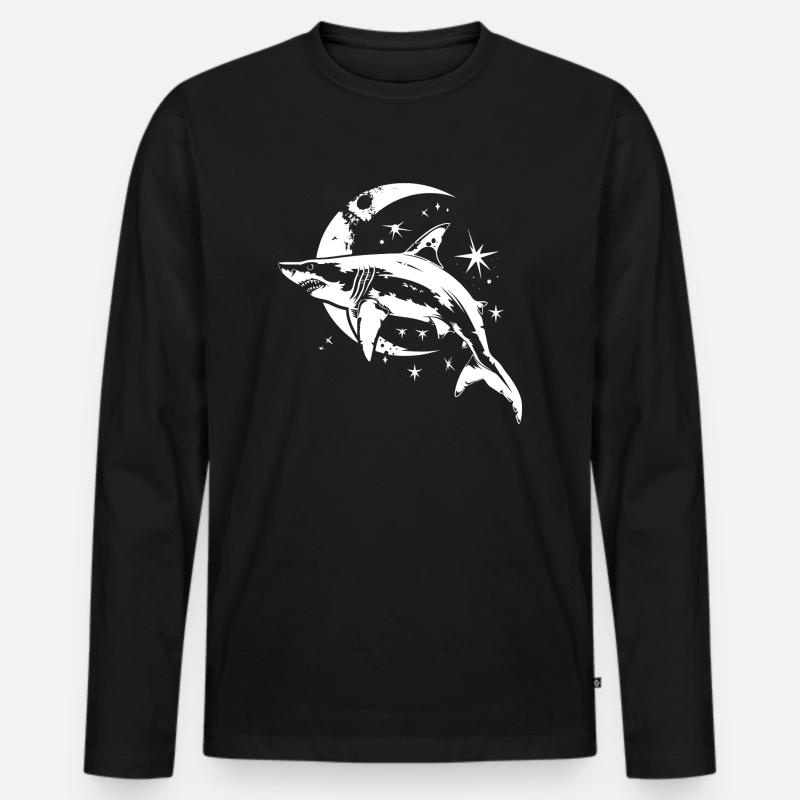 Hai Mond Sterne - Männer Premium Bio Langarmshirt - Schwarz