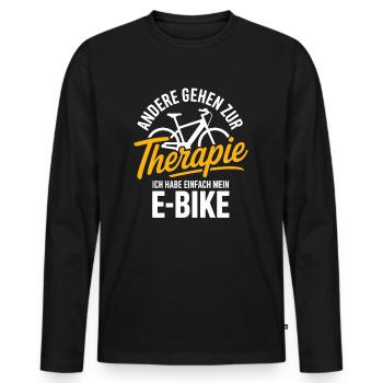 Therapie? Ich hab mein E-Bike, Fahrrad Spruchshirt - Männer Premium Bio Langarmshirt - Schwarz - Vorne - Nico (187cm)