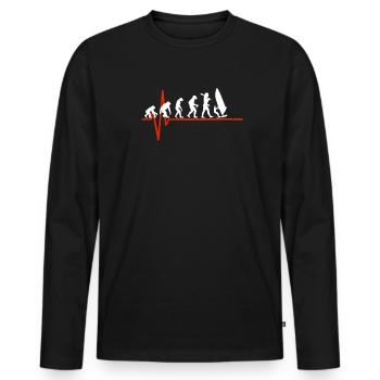 Windsurfing Heartbeat - EVOLUTION OF WINDSURFING - Männer Premium Bio Langarmshirt - Schwarz - Vorne - Nico (187cm)
