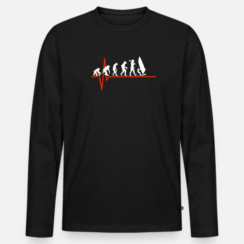 Windsurfing Heartbeat - EVOLUTION OF WINDSURFING - Männer Premium Bio Langarmshirt - Schwarz
