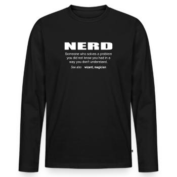 Nerd Description - Männer Premium Bio Langarmshirt - Schwarz - Vorne - Nico (187cm)