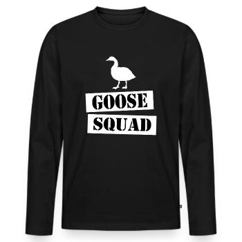 join the goose squad - Männer Premium Bio Langarmshirt - Schwarz - Vorne - Nico (187cm)