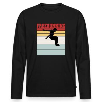 T-shirt rétro de l'équipe de freerunning - T-shirt manches longues Premium bio Homme - noir - Devant - Nico (187cm)