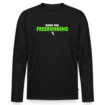 BORN FOR FREERUNNING shirt - Men's Premium Organic Long Sleeve Shirt - black - Front - Nico (187cm)