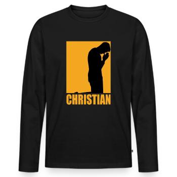 Christian Design - Männer Premium Bio Langarmshirt - Schwarz - Vorne - Nico (187cm)