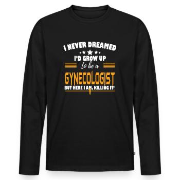 Gynécologue ici, je le tue - T-shirt manches longues Premium bio Homme - noir - Devant - Nico (187cm)