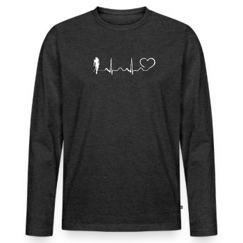 Cosplaying Heartbeat Ekg INTEREST DESIGN - Männer Premium Bio Langarmshirt - Anthrazit meliert - Vorne - Nico (187cm)
