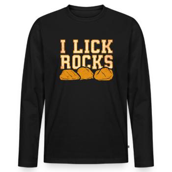 Je lèche des pierres - Géologue - T-shirt manches longues Premium bio Homme - noir - Devant - Nico (187cm)