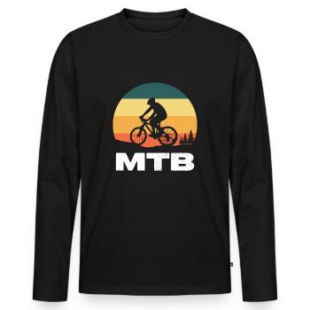 Mountain Bike MTB Bicycle Cyclist Sunset - Men's Premium Organic Long Sleeve Shirt - black - Front - Nico (187cm)