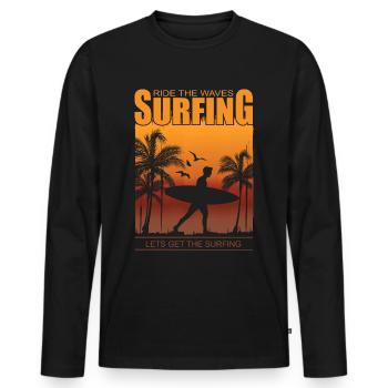 Surfer Wellenreiter - Surfing Ride the Waves - Männer Premium Bio Langarmshirt - Schwarz - Vorne - Nico (187cm)