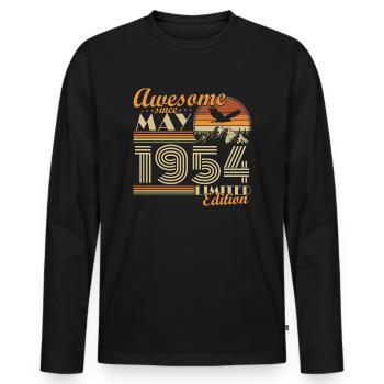 May 1954 Vintage Born Birthday Gift - Men's Premium Organic Long Sleeve Shirt - black - Front - Nico (187cm)