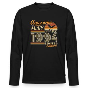 May 1994 Vintage Born Birthday Gift Idea - Men's Premium Organic Long Sleeve Shirt - black - Front - Nico (187cm)