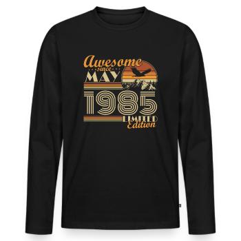 May 1985 Vintage Born Birthday Gift Idea - Men's Premium Organic Long Sleeve Shirt - black - Front - Nico (187cm)
