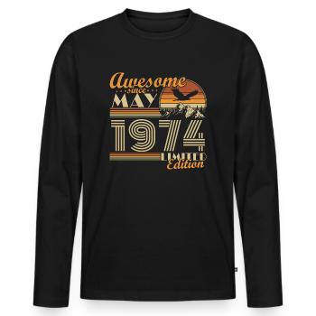 May 1974 Vintage Born Birthday Gift Idea - Men's Premium Organic Long Sleeve Shirt - black - Front - Nico (187cm)