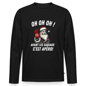 Frohe Weihnachten 2024 Nikolaus Apéro - Männer Premium Bio Langarmshirt - Schwarz - Vorne - Nico (187cm)
