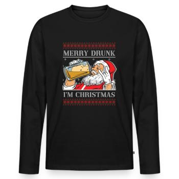 Betrunkener Weihnachtsmann Bier Liebhaber Dezember Muster - Männer Premium Bio Langarmshirt - Schwarz - Vorne - Nico (187cm)