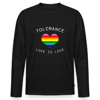 TOLERANCE LGBTQ LOVE IS LOVE RAINBOW HEART GAY - Men's Premium Organic Long Sleeve Shirt - black - Front - Nico (187cm)