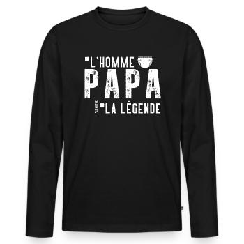 Papa, l'homme, le mythe, la légende. Cadeau père - T-shirt manches longues Premium bio Homme - noir - Devant - Nico (187cm)
