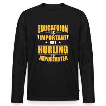 HURLING IS IMPORTANTER - Männer Premium Bio Langarmshirt - Schwarz - Vorne - Nico (187cm)