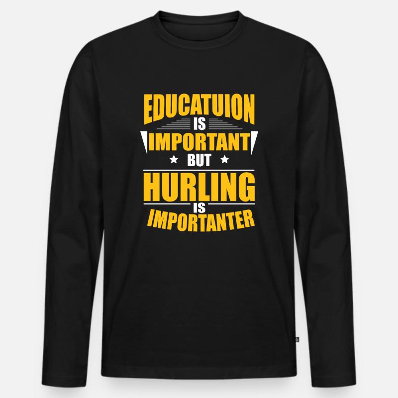 HURLING IS IMPORTANTER - Männer Premium Bio Langarmshirt - Schwarz