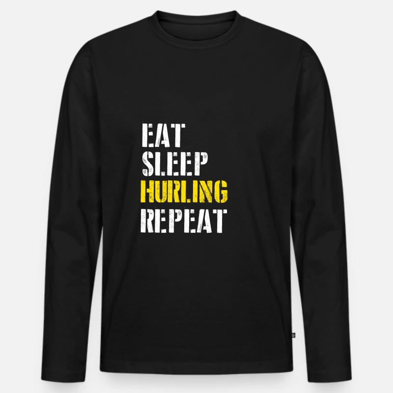 Eat. Sleep. Hurling. Repeat. - Männer Premium Bio Langarmshirt - Schwarz