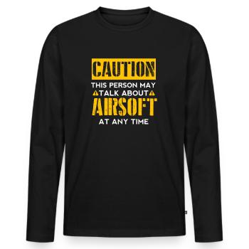 CAUTION - Airsoft Fan - Männer Premium Bio Langarmshirt - Schwarz - Vorne - Nico (187cm)