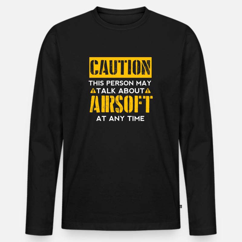 CAUTION - Airsoft Fan - Männer Premium Bio Langarmshirt - Schwarz