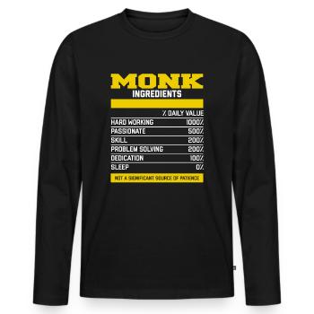 Nice Monk Ingredients T-Shirt - Männer Premium Bio Langarmshirt - Schwarz - Vorne - Nico (187cm)