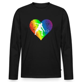 Squash Pride Rainbow Heart - Men's Premium Organic Long Sleeve Shirt - black - Front - Nico (187cm)