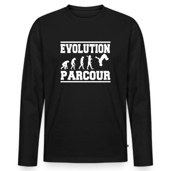 Evolution Parcour - Männer Premium Bio Langarmshirt - Schwarz - Vorne - Nico (187cm)