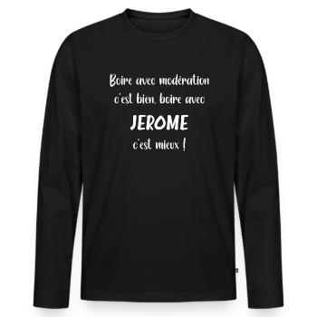 Boire avec Jerome c'est mieux - T-shirt manches longues Premium bio Homme - noir - Devant - Nico (187cm)