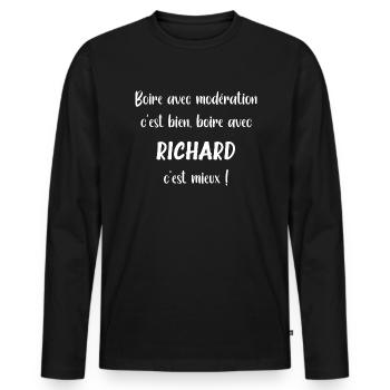 Boire avec Richard c'est mieux - T-shirt manches longues Premium bio Homme - noir - Devant - Nico (187cm)