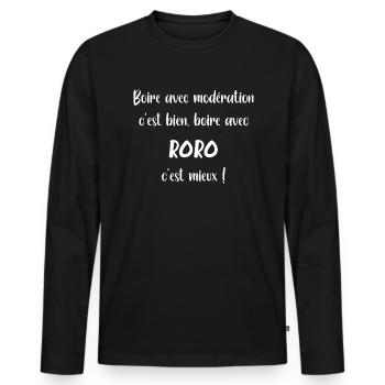 Boire avec roro c'est mieux - T-shirt manches longues Premium bio Homme - noir - Devant - Nico (187cm)