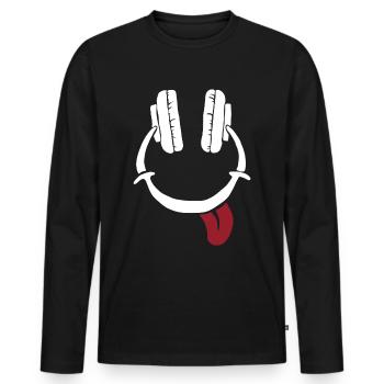 Lachender Kopfhörer - Smile Gesicht - Männer Premium Bio Langarmshirt - Schwarz - Vorne - Nico (187cm)