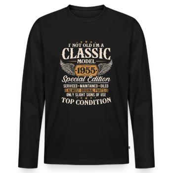 Cadeau d’anniversaire classique 1955 Vintage - T-shirt manches longues Premium bio Homme - noir - Devant - Nico (187cm)