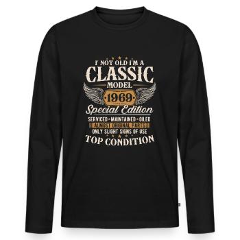 Classic 1969 Vintage Birthday Gift - Men's Premium Organic Long Sleeve Shirt - black - Front - Nico (187cm)