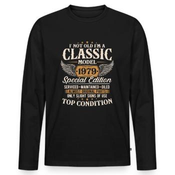 Cadeau d’anniversaire classique 1979 Vintage - T-shirt manches longues Premium bio Homme - noir - Devant - Nico (187cm)