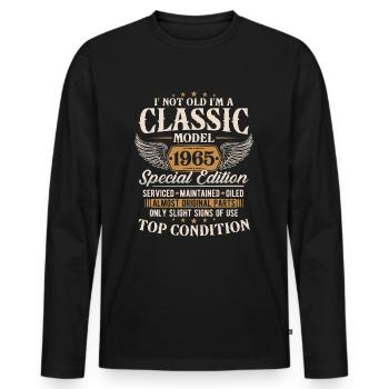 Cadeau d’anniversaire classique 1965 Vintage - T-shirt manches longues Premium bio Homme - noir - Devant - Nico (187cm)