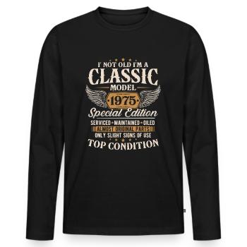 Cadeau d’anniversaire classique 1975 Vintage - T-shirt manches longues Premium bio Homme - noir - Devant - Nico (187cm)