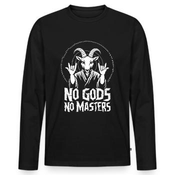 No Gods! No Masters! Atheist, Satanist, Religion - Men's Premium Organic Long Sleeve Shirt - black - Front - Nico (187cm)
