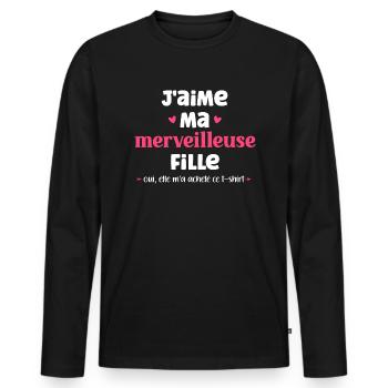 J'AIME MA super FILLE - T-shirt manches longues Premium bio Homme - noir - Devant - Nico (187cm)