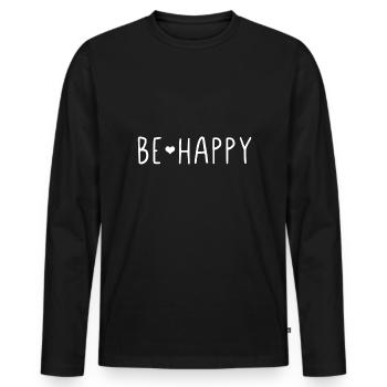 Be Happy - Men's Premium Organic Long Sleeve Shirt - black - Front - Nico (187cm)