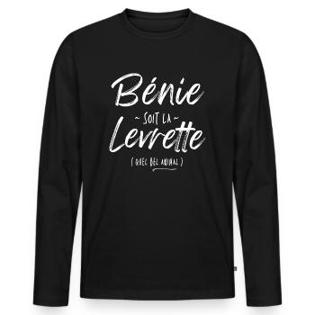 Bénie soit la levrette - cadeau humour adulte - T-shirt manches longues Premium bio Homme - noir - Devant - Nico (187cm)