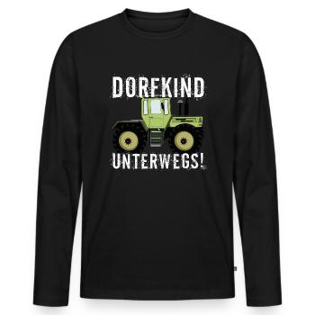 Dorfkind unterwegs - Unimog - MB Trac - Oldtimer - Männer Premium Bio Langarmshirt - Schwarz - Vorne - Nico (187cm)
