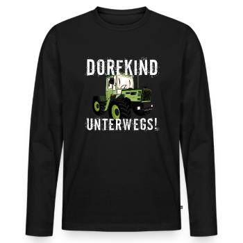 Dorfkind unterwegs - Unimog - MB Trac - Oldtimer - Männer Premium Bio Langarmshirt - Schwarz - Vorne - Nico (187cm)