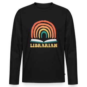 Librarian vintage reading books retro rainbow - Männer Premium Bio Langarmshirt - Schwarz - Vorne - Nico (187cm)
